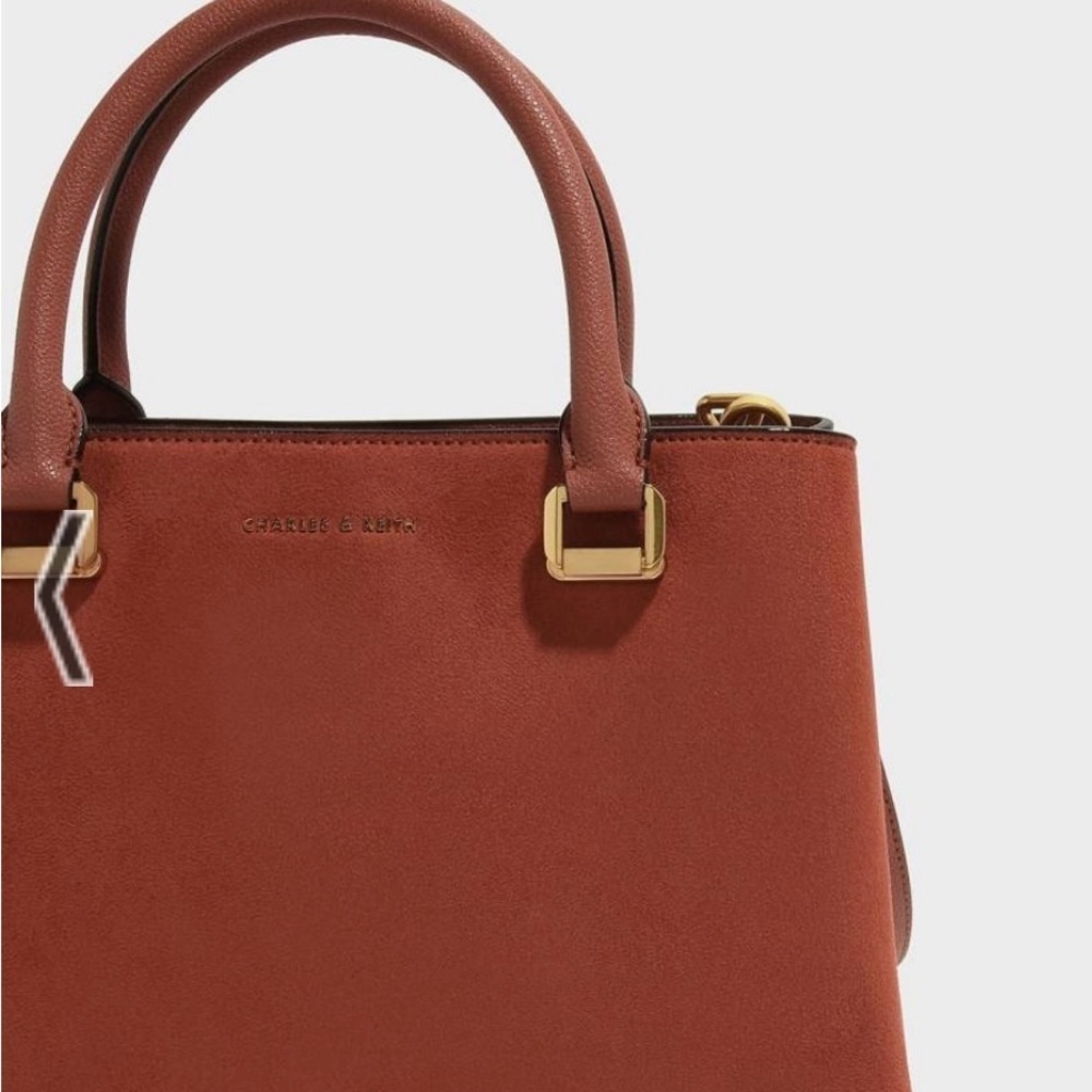 Charles & Keith Structured Top Handle Satchel Tote Bag Crossbody Shoulder Strap - Picture 2 of 9